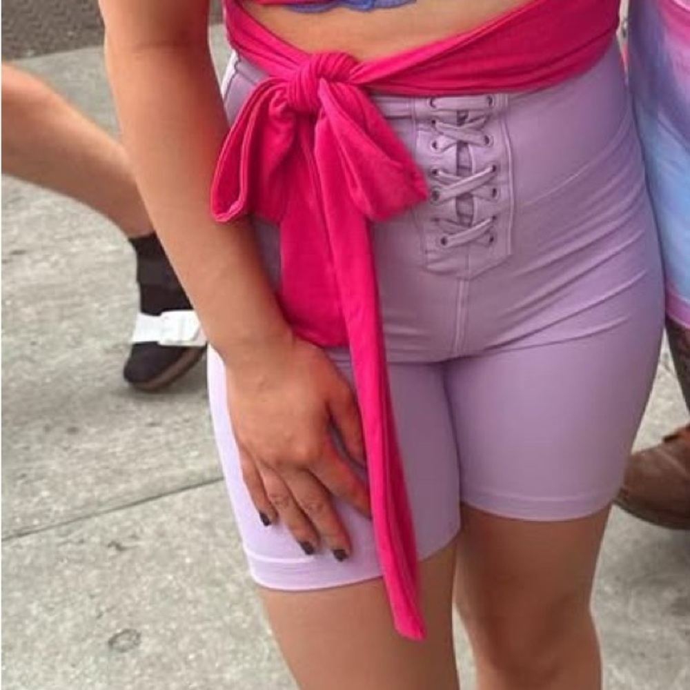 WeWoreWhat Pink and Purple Bike Shorts High-Waisted Stretch